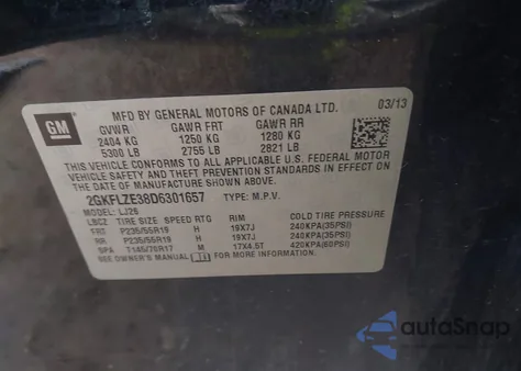 2013 GMC Terrain Denali z USA, uszkodzony, nr VIN 2GKFLZE38D6301657